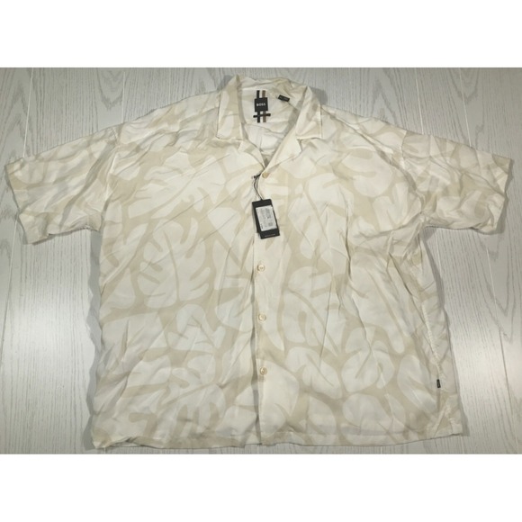 Hugo Boss Drew Camp Button Up Shirt Mens 2XL White Floral Lightweight New $178 - Picture 1 of 14